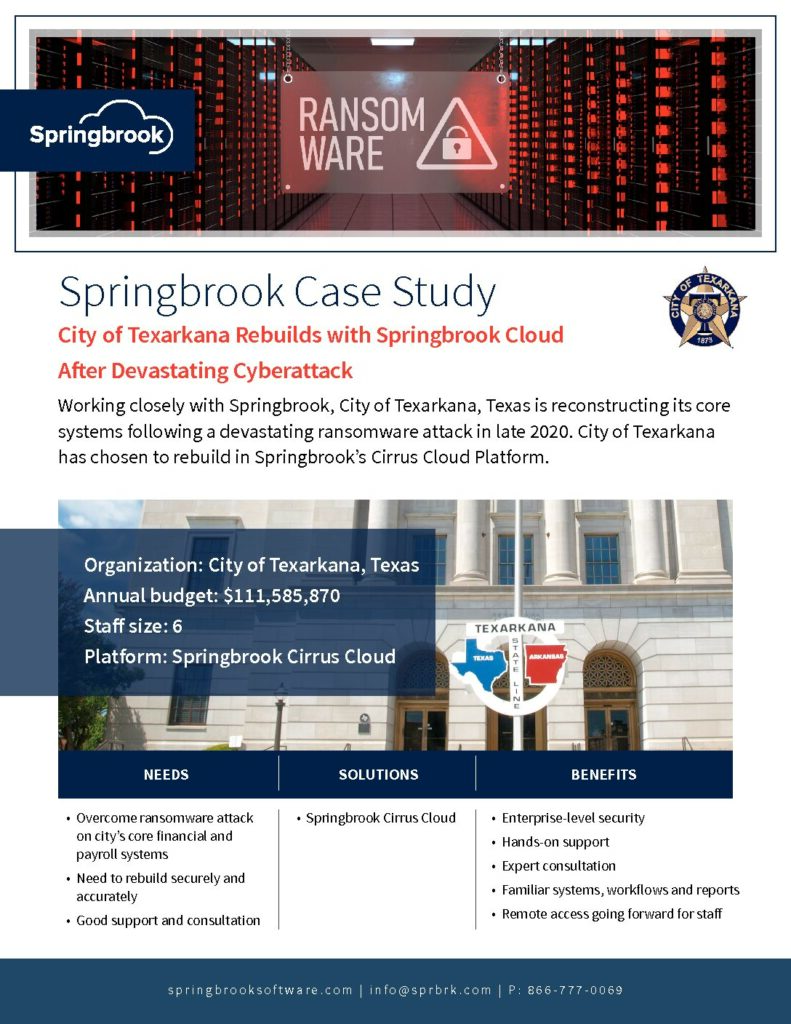 City of Texarkana Rebuilds with Springbrook Cloud After Devastating Cyberattack